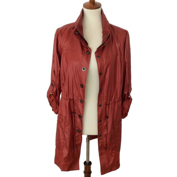 Chico's Red Zippered Utility Jacket Hooded Size 1 (Women's 8-10, Med) NWT - Picture 4 of 8